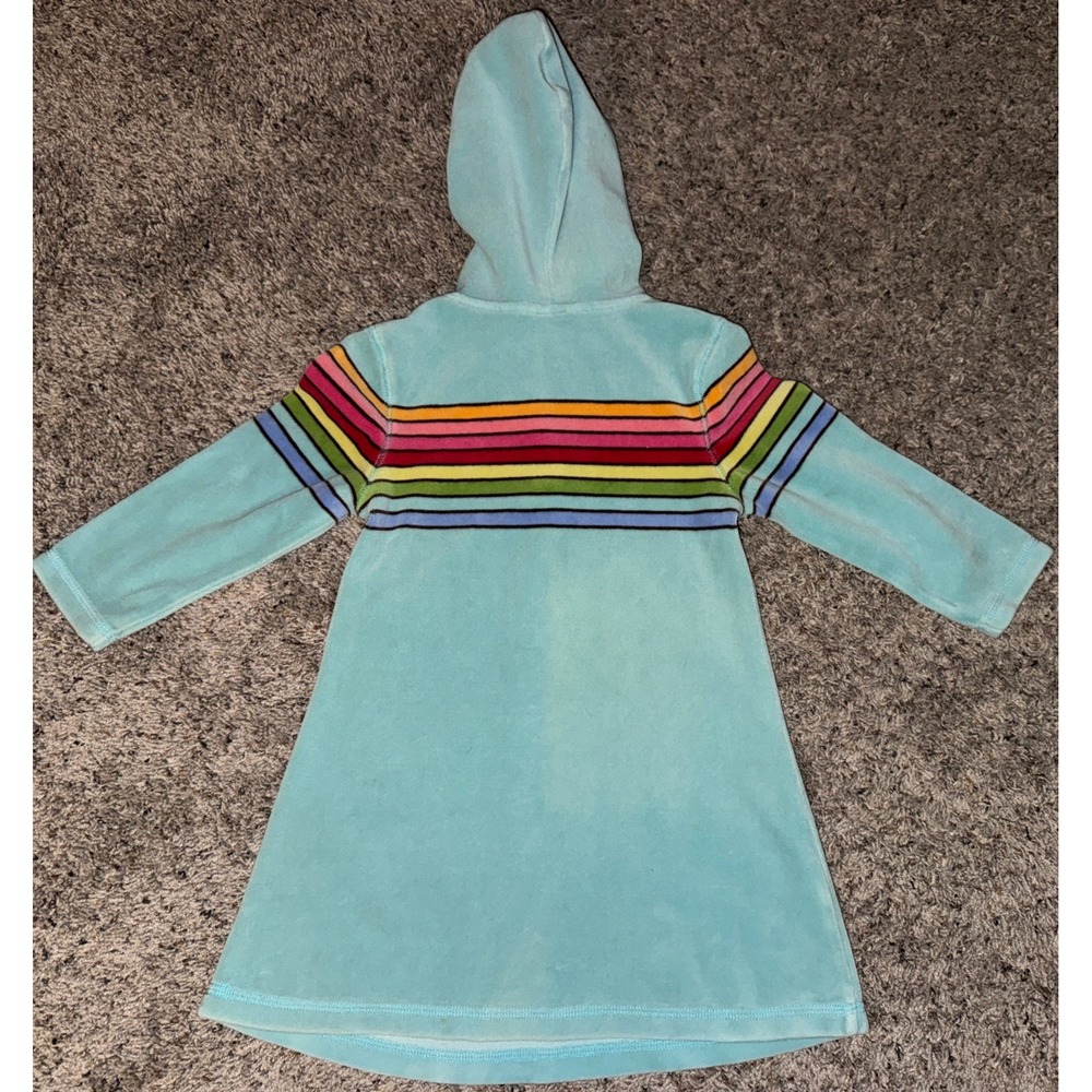 Gymboree Blue Fleece Dress With Hood Rainbow Stripes 2005 Dress Size 3 - Picture 5 of 6